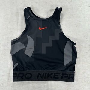 Nike Pro Black Gray Geometric Sports Bra S Compression Pullover Logo